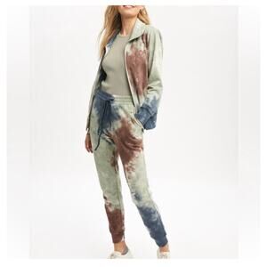 Mystree Womens Sz Sm 2 Piece Jogger Set Jacket Pant Blue Brown Pistachio K114